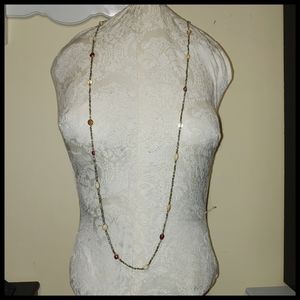 Long Neutral Seed and Glass Beaded Necklace